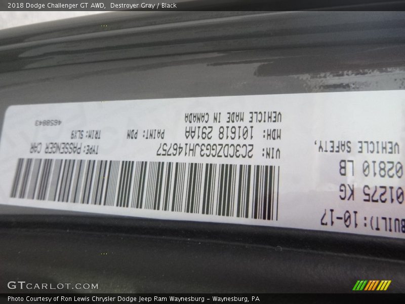 2018 Challenger GT AWD Destroyer Gray Color Code PDN