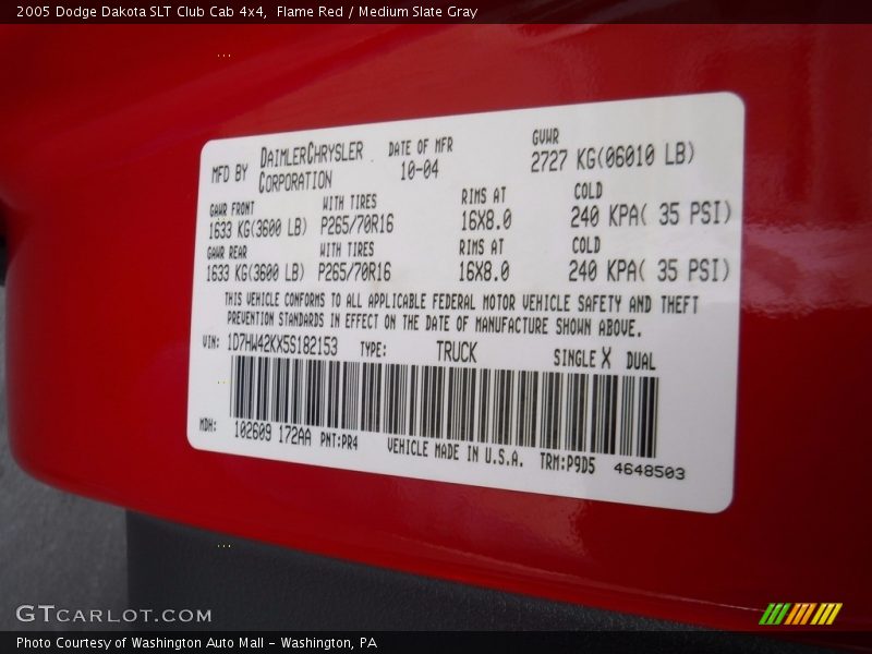 Flame Red / Medium Slate Gray 2005 Dodge Dakota SLT Club Cab 4x4