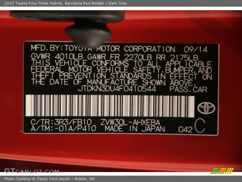 Barcelona Red Metallic / Dark Gray 2015 Toyota Prius Three Hybrid