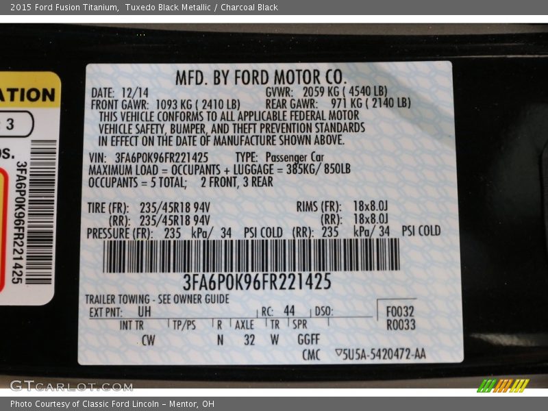 Tuxedo Black Metallic / Charcoal Black 2015 Ford Fusion Titanium