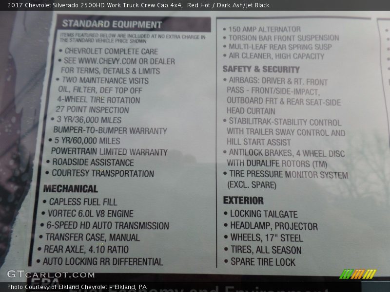 Red Hot / Dark Ash/Jet Black 2017 Chevrolet Silverado 2500HD Work Truck Crew Cab 4x4