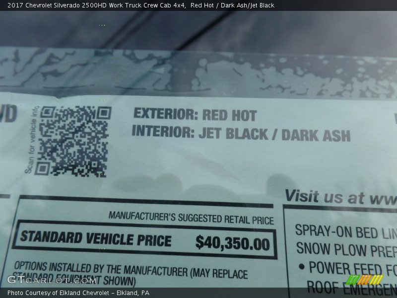 Red Hot / Dark Ash/Jet Black 2017 Chevrolet Silverado 2500HD Work Truck Crew Cab 4x4