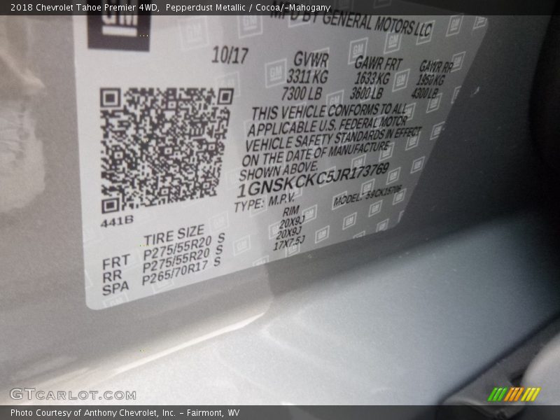 Pepperdust Metallic / Cocoa/­Mahogany 2018 Chevrolet Tahoe Premier 4WD