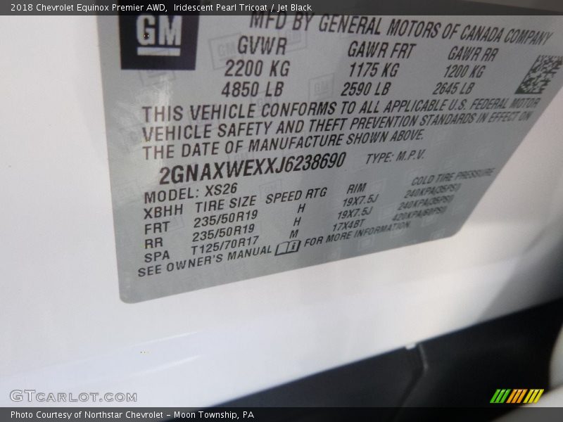 Iridescent Pearl Tricoat / Jet Black 2018 Chevrolet Equinox Premier AWD