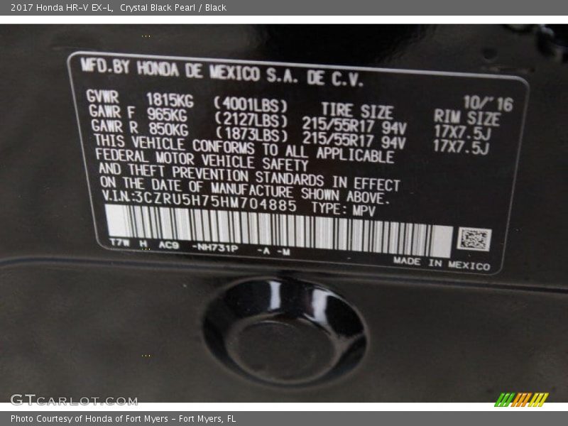 Crystal Black Pearl / Black 2017 Honda HR-V EX-L