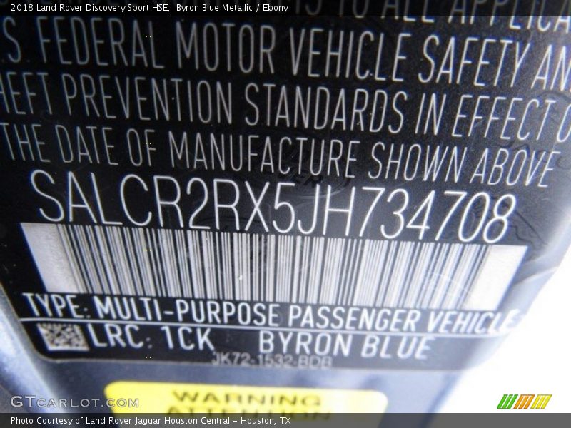 2018 Discovery Sport HSE Byron Blue Metallic Color Code 1CK