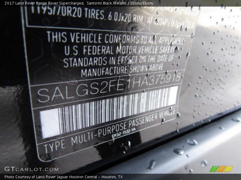 Santorini Black Metallic / Ebony/Ebony 2017 Land Rover Range Rover Supercharged