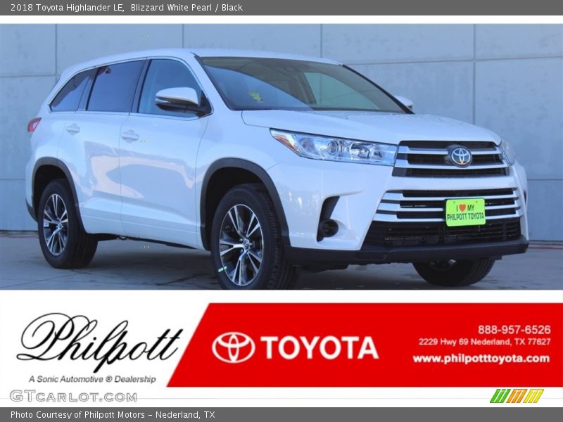 Blizzard White Pearl / Black 2018 Toyota Highlander LE