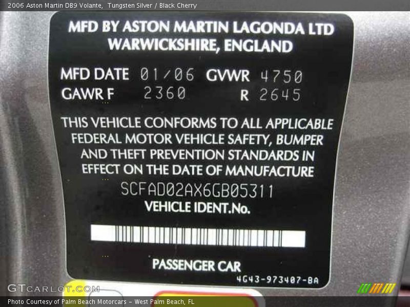 Tungsten Silver / Black Cherry 2006 Aston Martin DB9 Volante