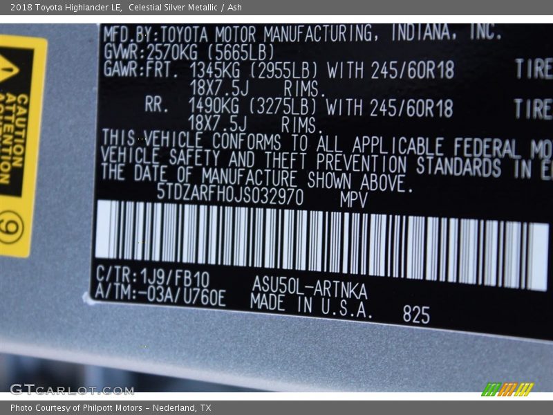 Celestial Silver Metallic / Ash 2018 Toyota Highlander LE