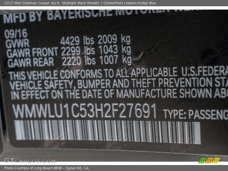 Midnight Black Metallic / Chesterfield Leather/Indigo Blue 2017 Mini Clubman Cooper ALL4
