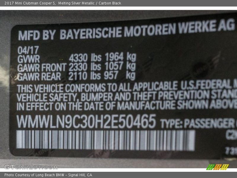 Melting Silver Metallic / Carbon Black 2017 Mini Clubman Cooper S