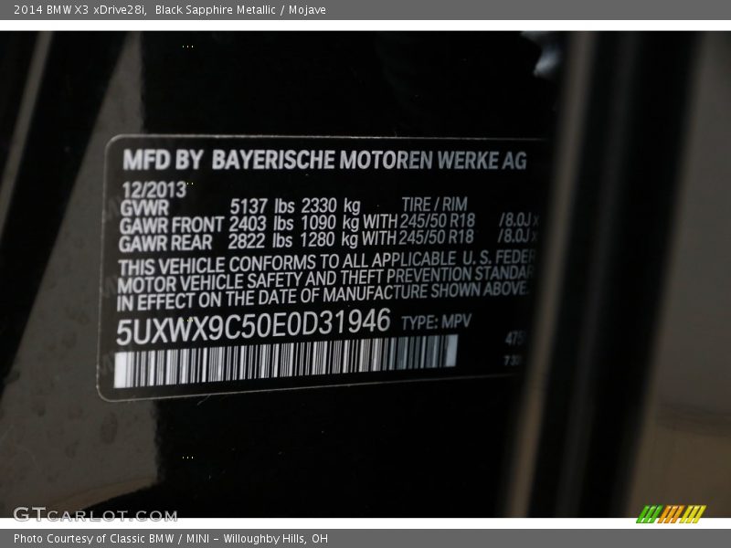 Black Sapphire Metallic / Mojave 2014 BMW X3 xDrive28i