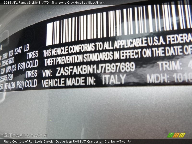 Silverstone Gray Metallic / Black/Black 2018 Alfa Romeo Stelvio Ti AWD