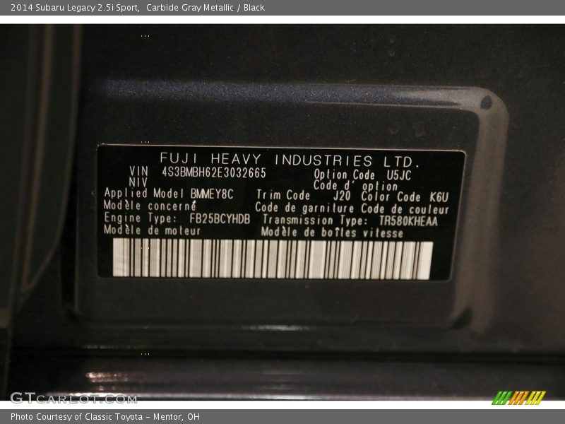 Carbide Gray Metallic / Black 2014 Subaru Legacy 2.5i Sport