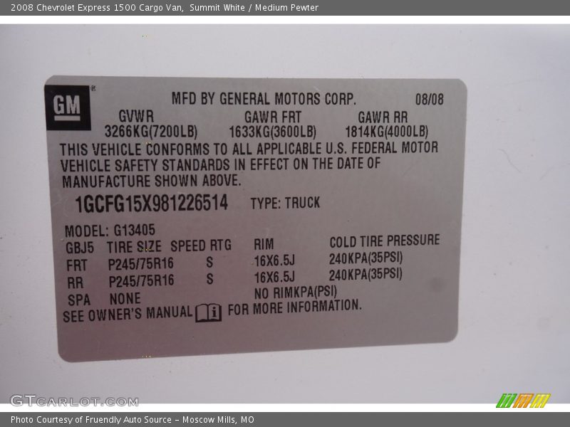 Summit White / Medium Pewter 2008 Chevrolet Express 1500 Cargo Van