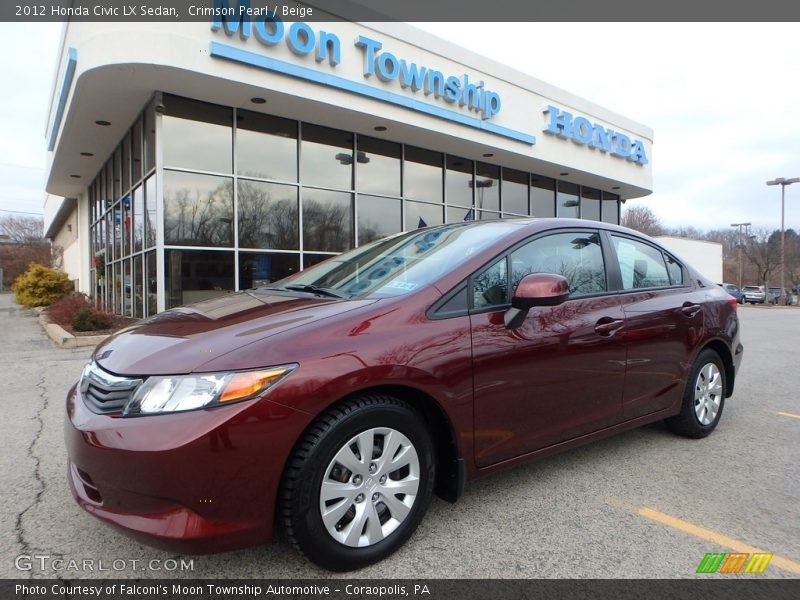 Crimson Pearl / Beige 2012 Honda Civic LX Sedan