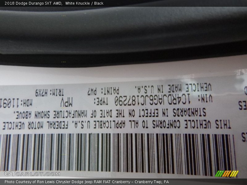 White Knuckle / Black 2018 Dodge Durango SXT AWD