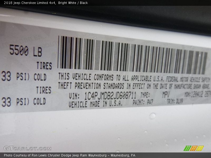 Bright White / Black 2018 Jeep Cherokee Limited 4x4
