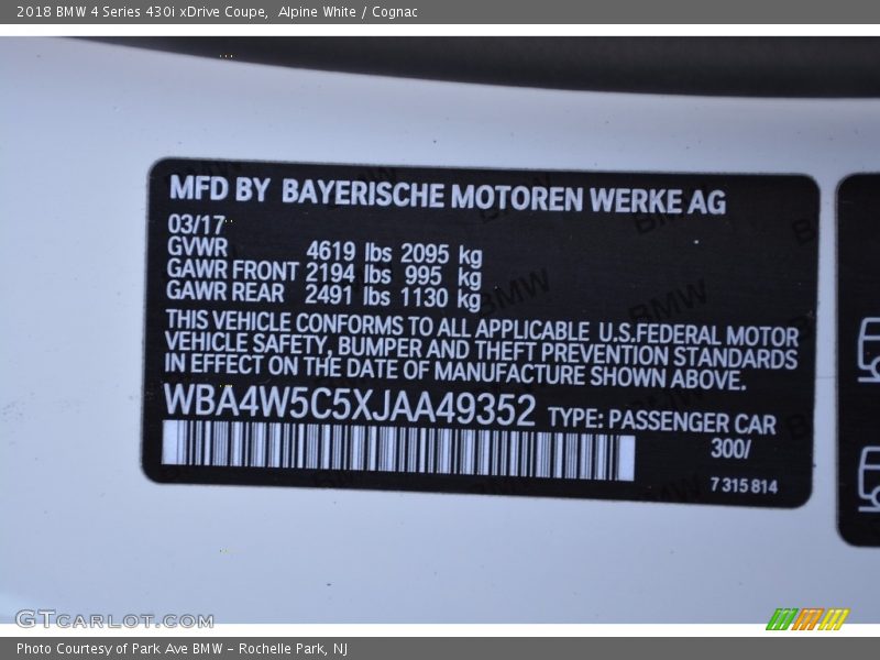 Alpine White / Cognac 2018 BMW 4 Series 430i xDrive Coupe
