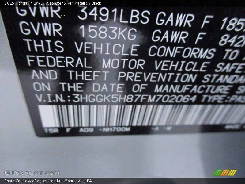 Alabaster Silver Metallic / Black 2015 Honda Fit EX-L