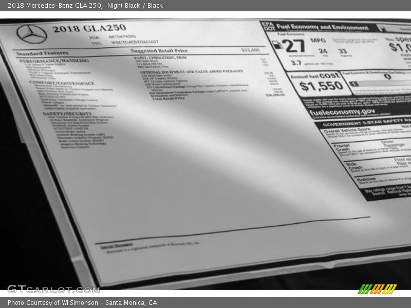Night Black / Black 2018 Mercedes-Benz GLA 250