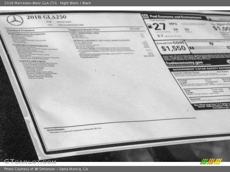 Night Black / Black 2018 Mercedes-Benz GLA 250