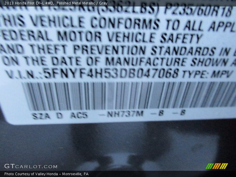 Polished Metal Metallic / Gray 2013 Honda Pilot EX-L 4WD