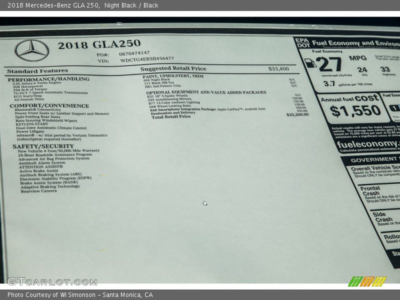Night Black / Black 2018 Mercedes-Benz GLA 250