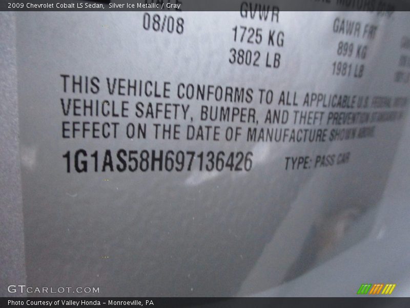 Silver Ice Metallic / Gray 2009 Chevrolet Cobalt LS Sedan
