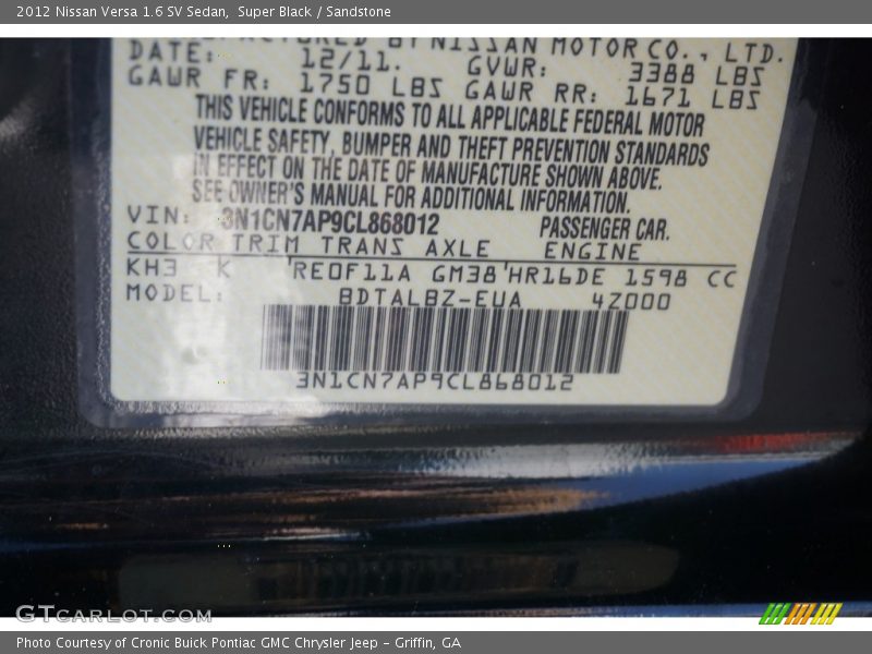 Super Black / Sandstone 2012 Nissan Versa 1.6 SV Sedan