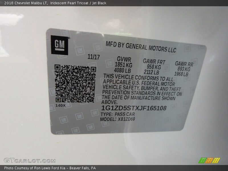 Iridescent Pearl Tricoat / Jet Black 2018 Chevrolet Malibu LT