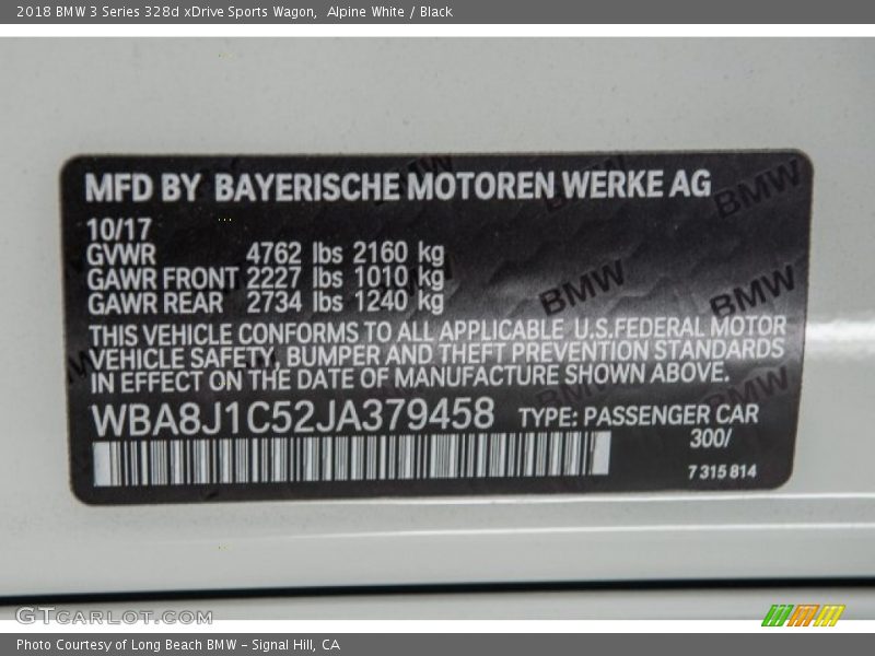 Alpine White / Black 2018 BMW 3 Series 328d xDrive Sports Wagon