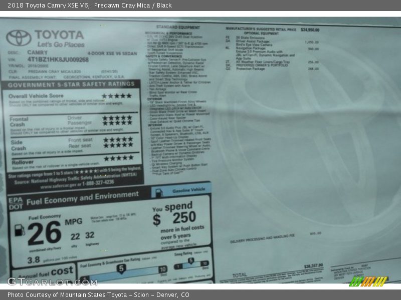 Predawn Gray Mica / Black 2018 Toyota Camry XSE V6