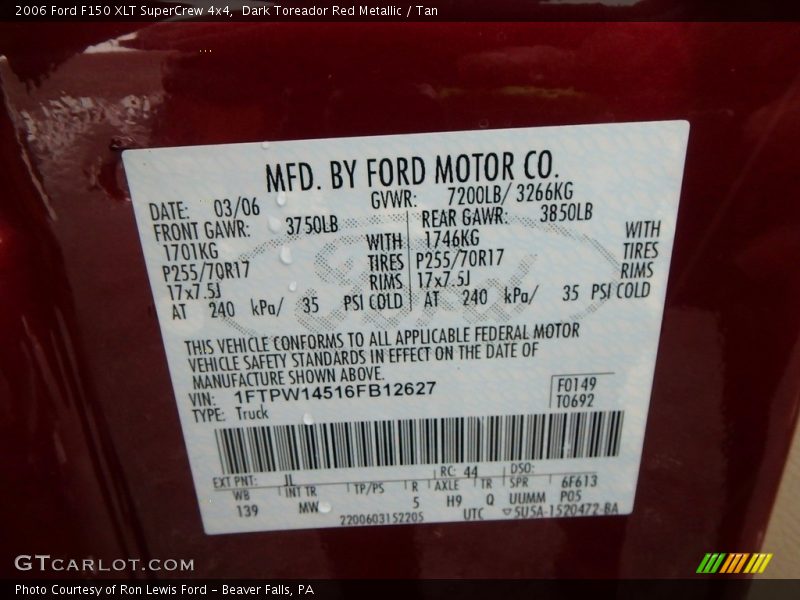 Dark Toreador Red Metallic / Tan 2006 Ford F150 XLT SuperCrew 4x4