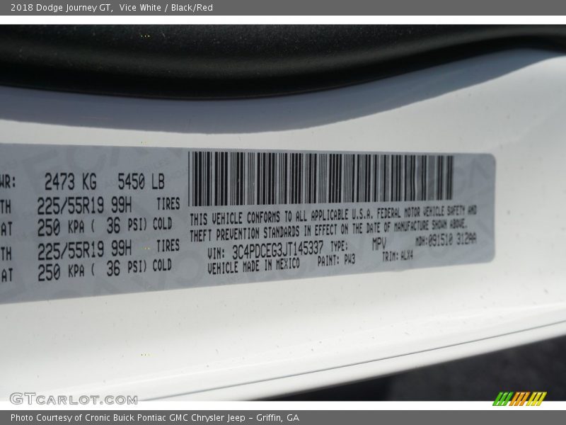 Vice White / Black/Red 2018 Dodge Journey GT