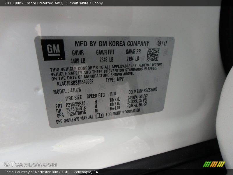 Summit White / Ebony 2018 Buick Encore Preferred AWD