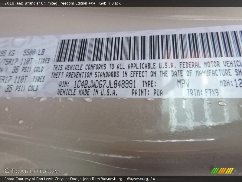 Gobi / Black 2018 Jeep Wrangler Unlimited Freedom Edition 4X4