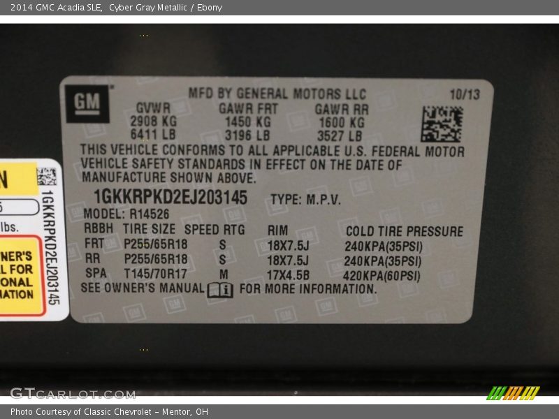 Cyber Gray Metallic / Ebony 2014 GMC Acadia SLE