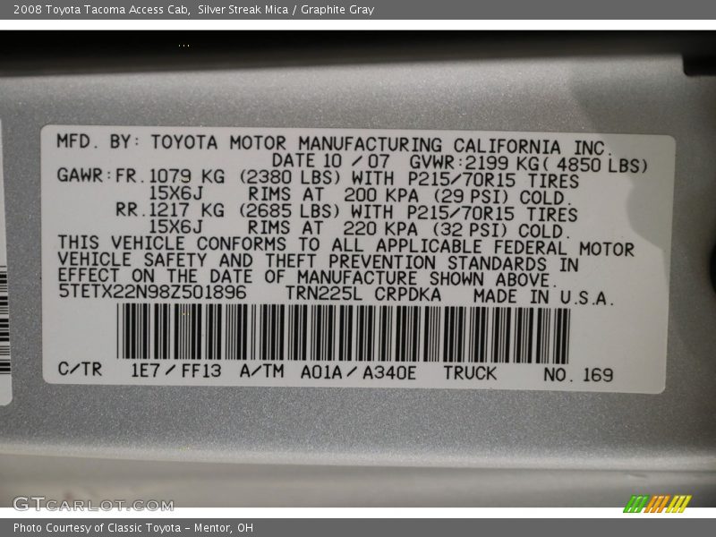 Silver Streak Mica / Graphite Gray 2008 Toyota Tacoma Access Cab