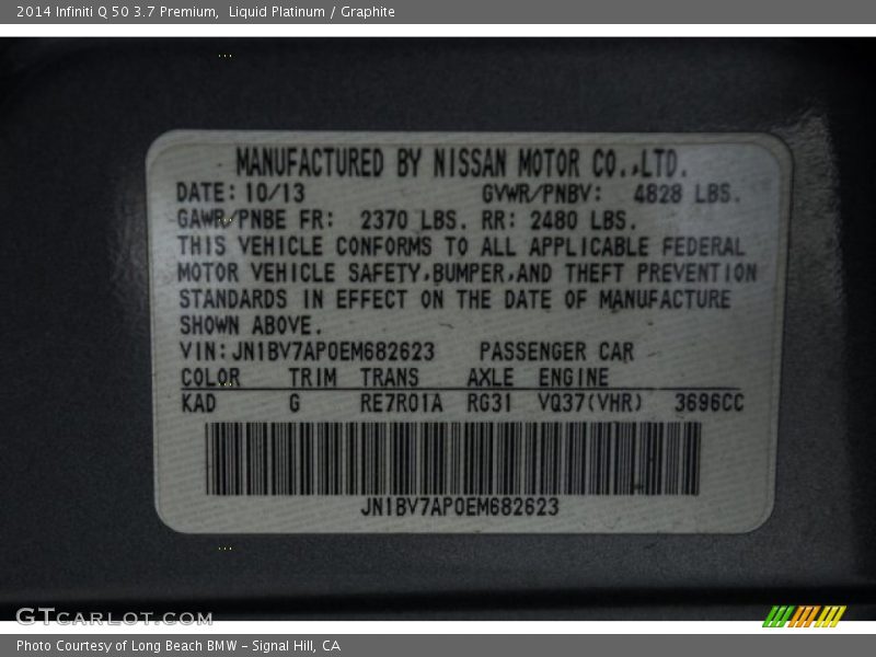 Liquid Platinum / Graphite 2014 Infiniti Q 50 3.7 Premium