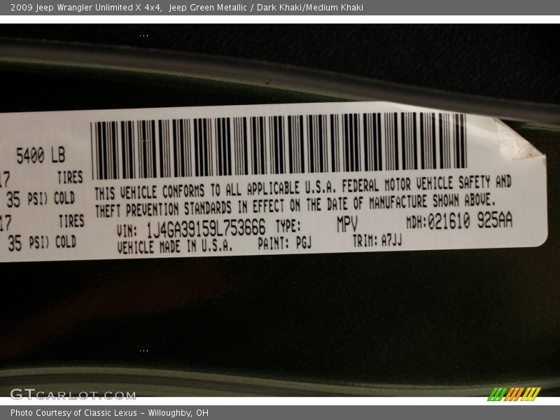 Jeep Green Metallic / Dark Khaki/Medium Khaki 2009 Jeep Wrangler Unlimited X 4x4