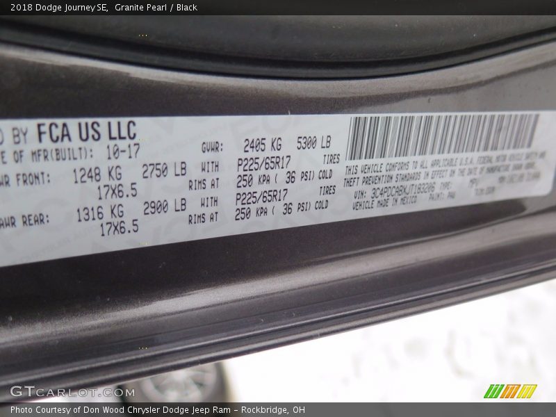 Granite Pearl / Black 2018 Dodge Journey SE