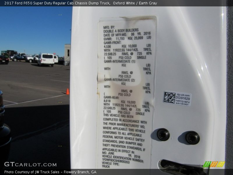 Oxford White / Earth Gray 2017 Ford F650 Super Duty Regular Cab Chassis Dump Truck