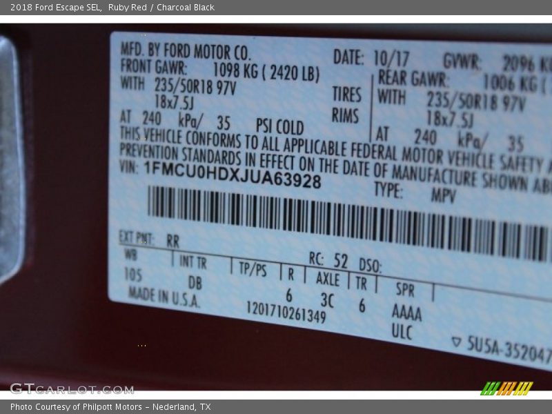 Ruby Red / Charcoal Black 2018 Ford Escape SEL