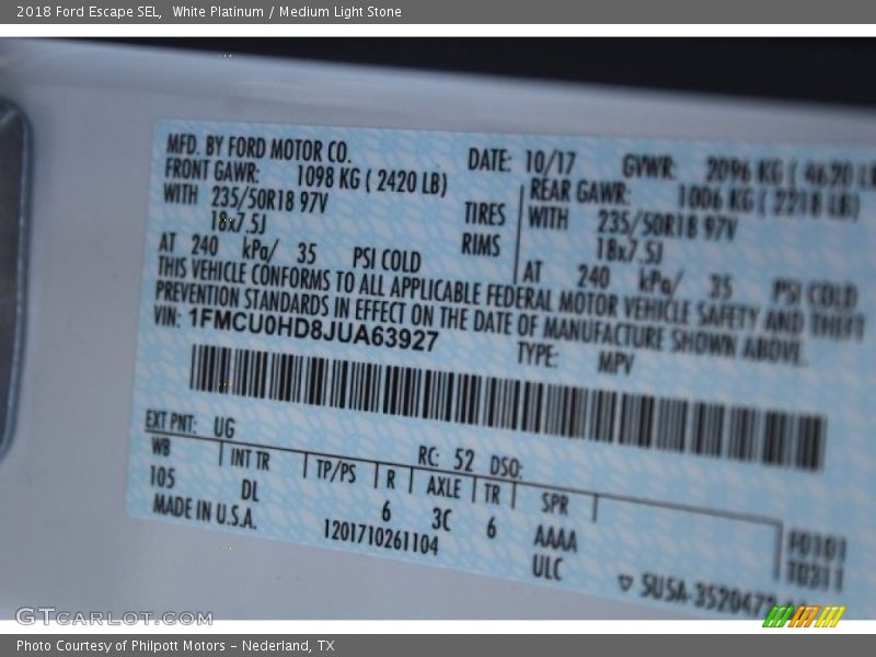 White Platinum / Medium Light Stone 2018 Ford Escape SEL