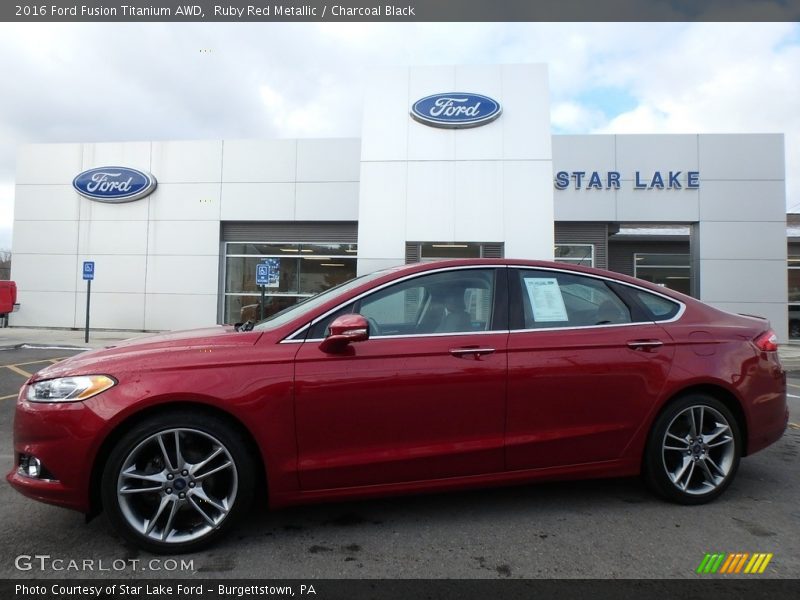 Ruby Red Metallic / Charcoal Black 2016 Ford Fusion Titanium AWD