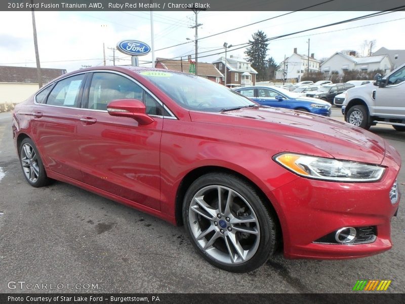 Ruby Red Metallic / Charcoal Black 2016 Ford Fusion Titanium AWD