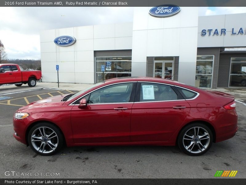 Ruby Red Metallic / Charcoal Black 2016 Ford Fusion Titanium AWD
