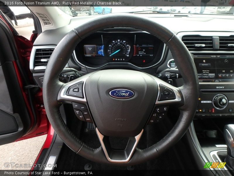 Ruby Red Metallic / Charcoal Black 2016 Ford Fusion Titanium AWD